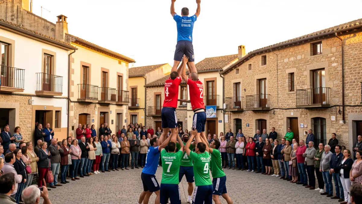 Imatge genèrica de castells humans en una plaça de Catalunya.