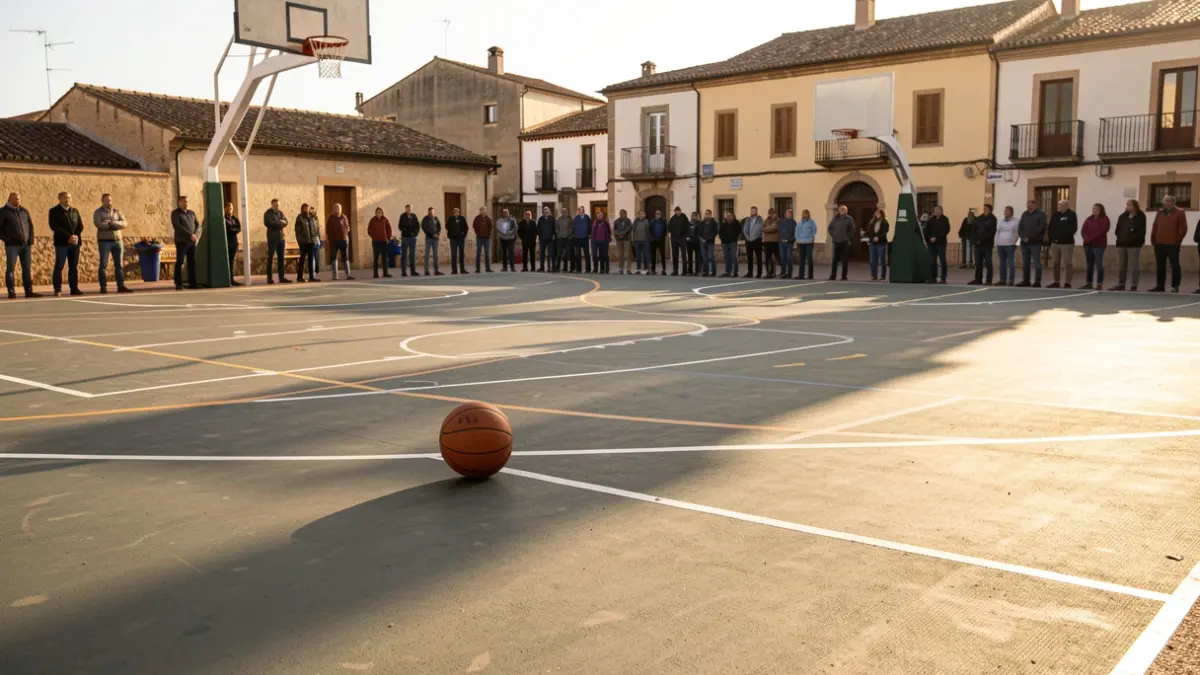 Pista de bàsquet del Club Bàsquet Manlleu amb llum solar.