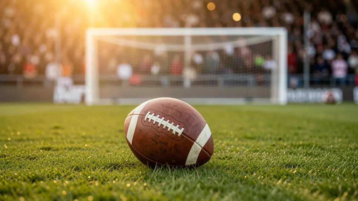 Imagen genérica de un balón de fútbol sobre césped con una portería desenfocada.