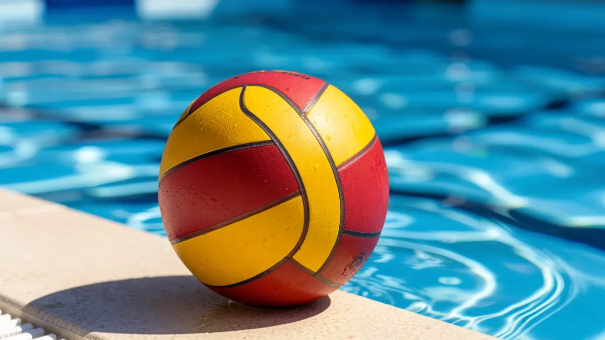 Imagen genérica de una pelota de waterpolo en el borde de una piscina.