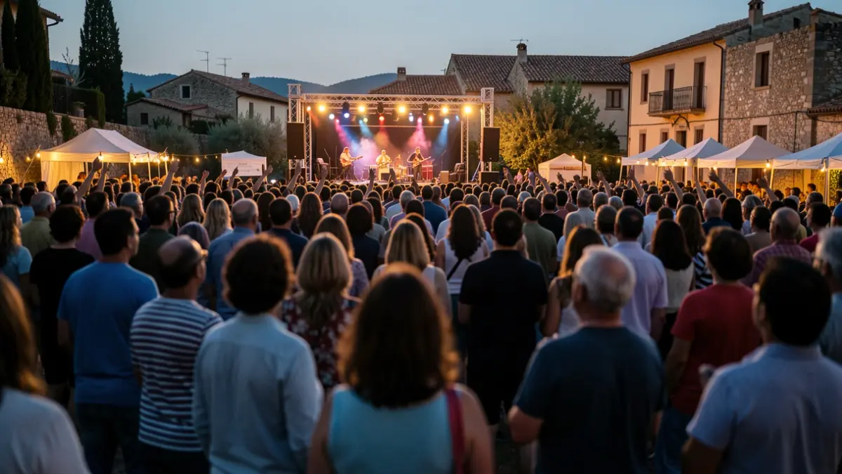 Generic image of an outdoor festival at dusk with audience and stage.