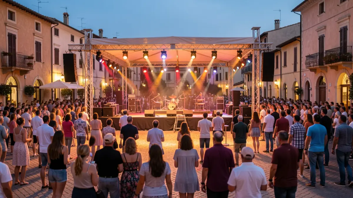 Imatge genèrica d'un escenari de festival de música a l'aire lliure al capvespre.