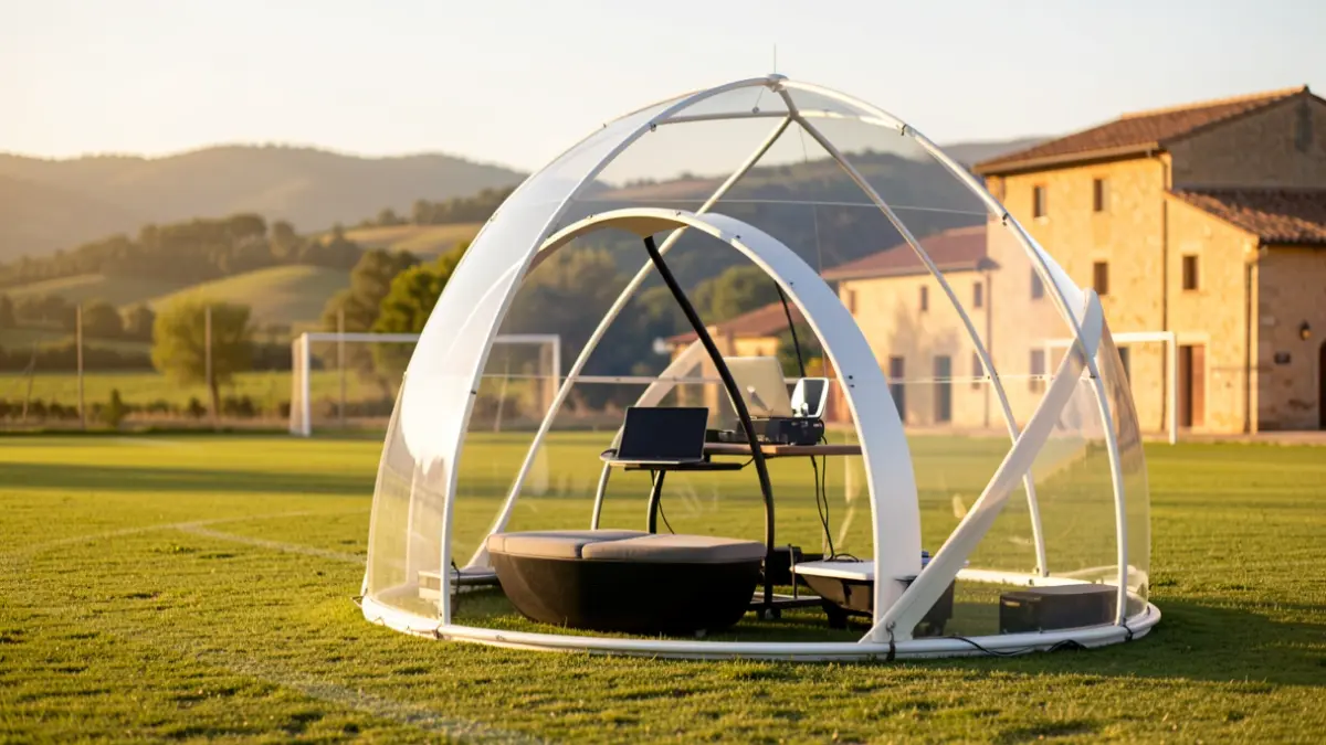Cúpula de realidad virtual instalada en un campo de fútbol rural en la Terra Alta.