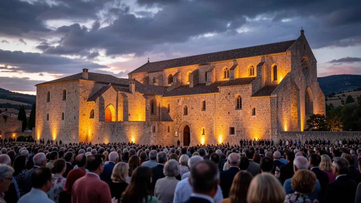 Monestir de Santes Creus il·luminat al capvespre durant el Festival Jordi Savall.