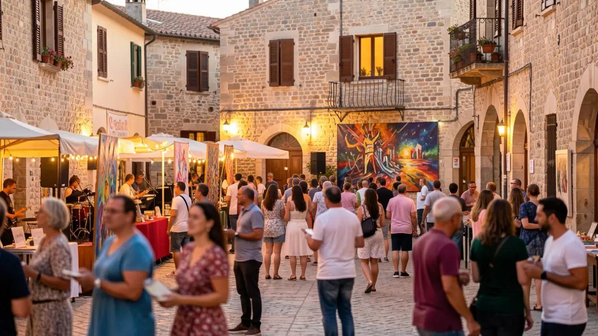 Imagen genérica de un festival cultural al aire libre con asistentes y elementos artísticos.