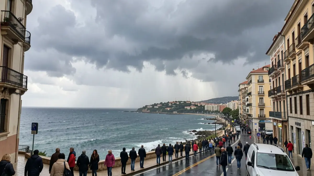Stormy sky over the Mediterranean coast of Catalunya with heavy rain.