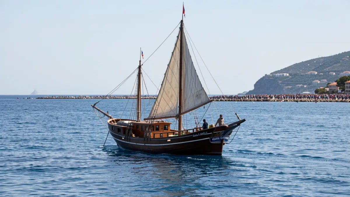 The 'llaüt' Santa Espina sailing on the Catalan coast.