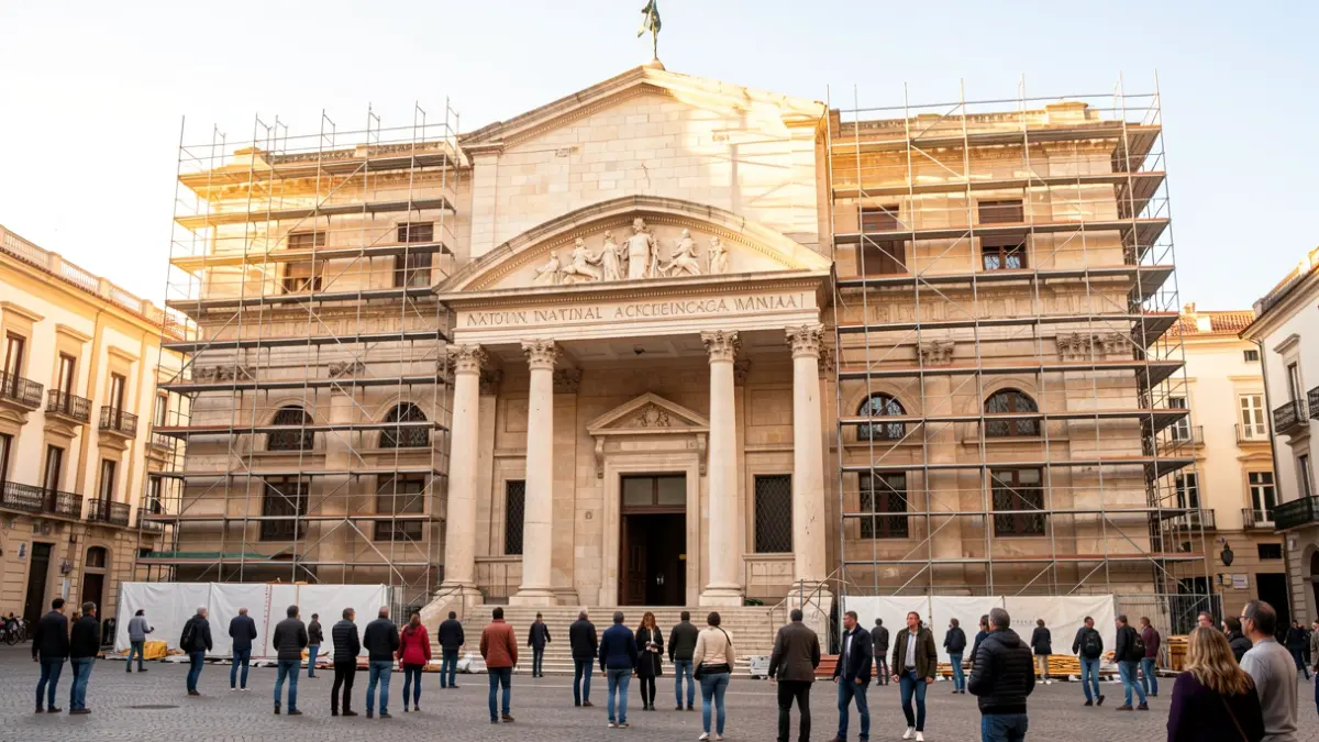 Fachada del Museu Nacional Arqueològic de Tarragona (MNAT) en obres.