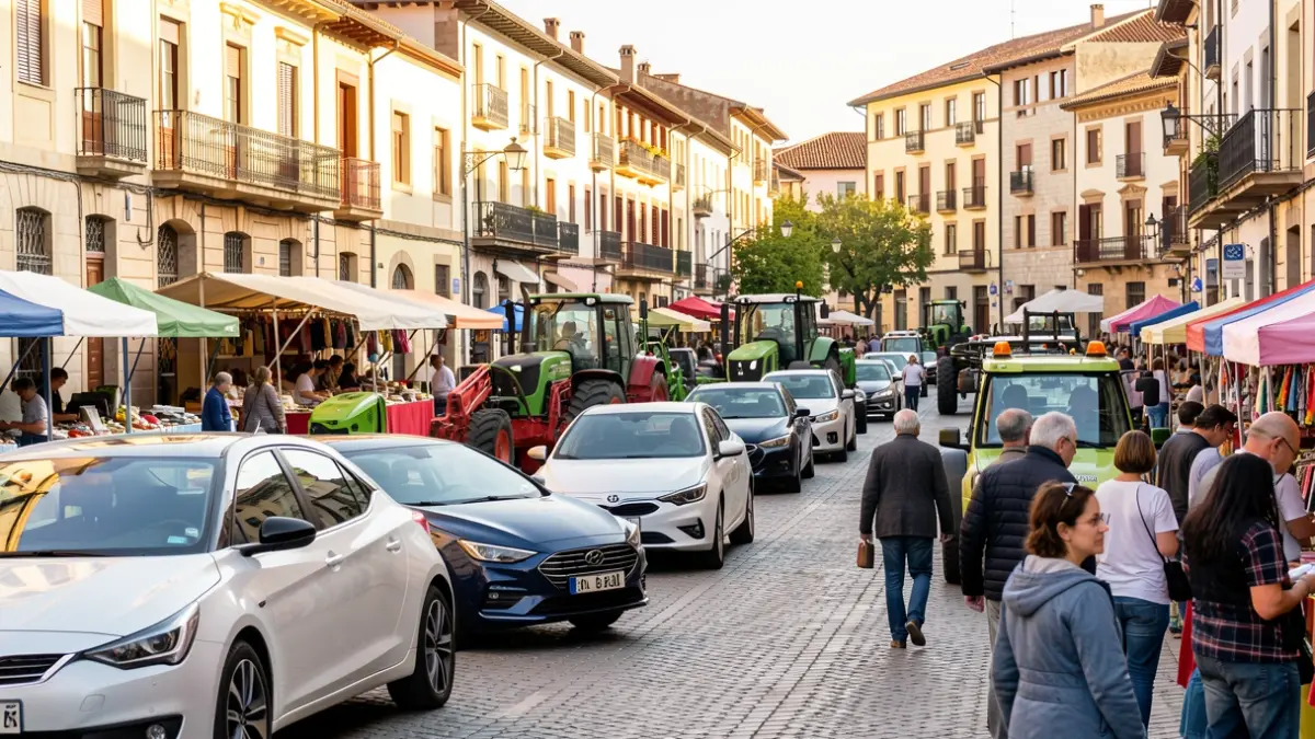 Imagen genérica de la Firagost en Valls con coches y maquinaria agrícola.