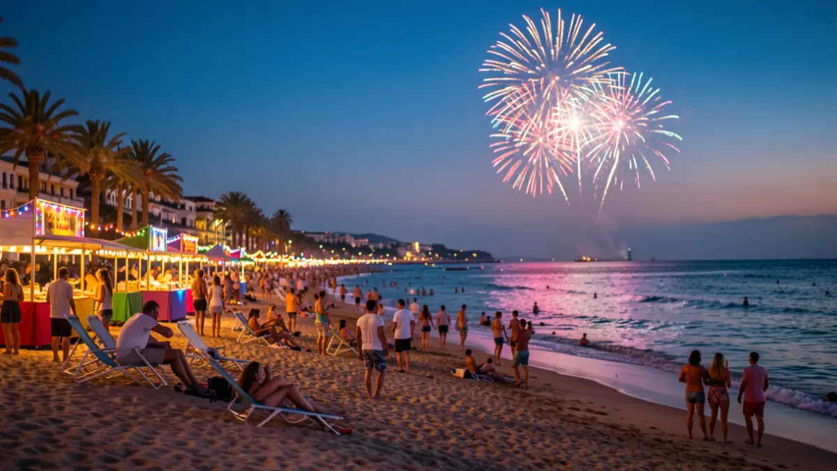 Imatge genèrica d'unes festes a la platja amb focs artificials.