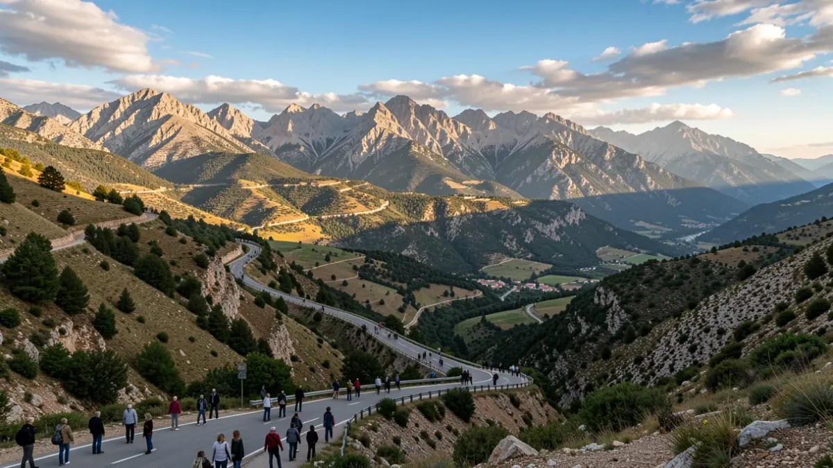 Vista panoràmica del Pirineu català amb una carretera que travessa una vall.