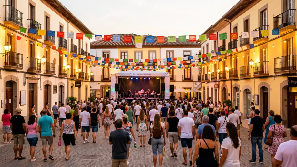 Generic image of a Catalan town square decorated for a summer festival.