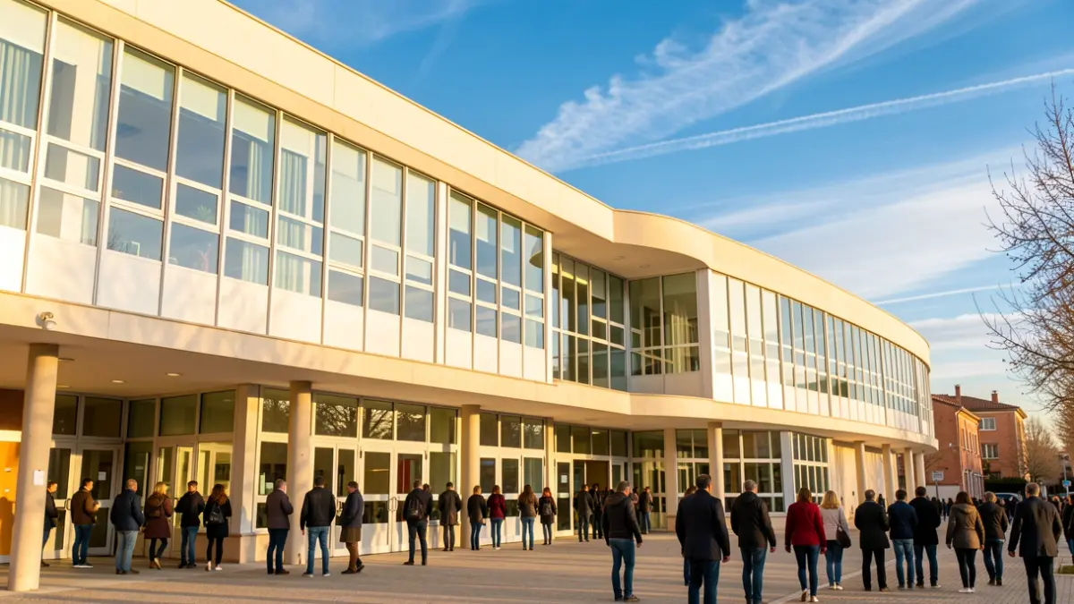 Generic image of a modern public school building in Catalunya.