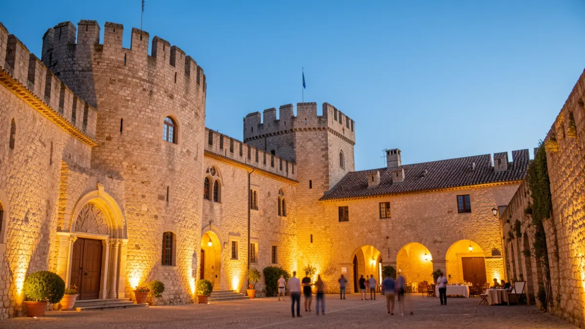 Vista exterior del Castell de Sant Ferran a Figueres durant un festival cultural al capvespre.