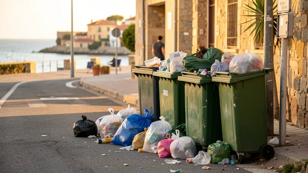 Accumulation of garbage on a street in El Vendrell.