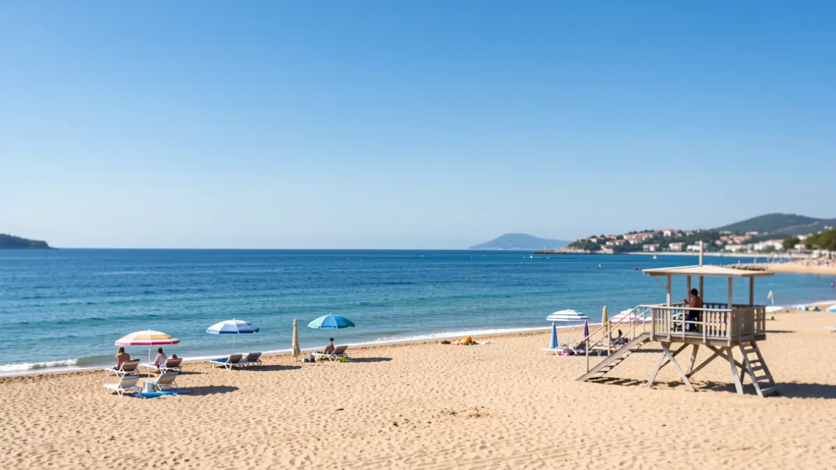 Vista genérica de la playa de El Vendrell con cielo azul y mar tranquilo.