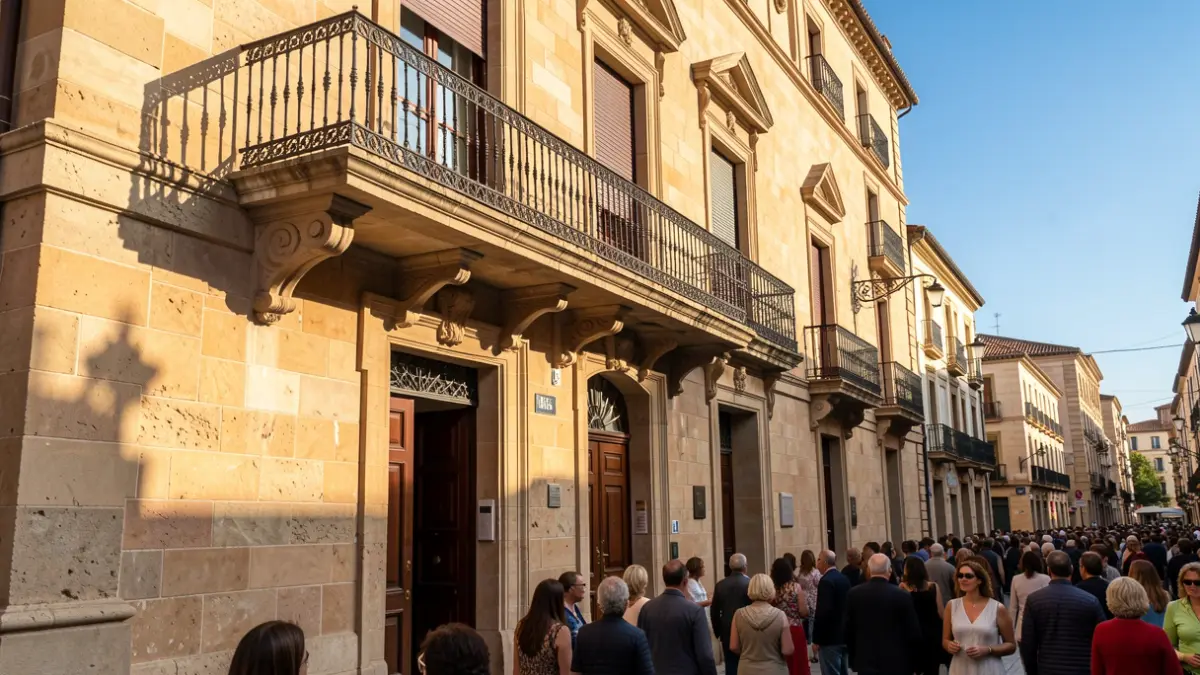 Generic image of a Catalan town hall facade with a balcony and warm light.