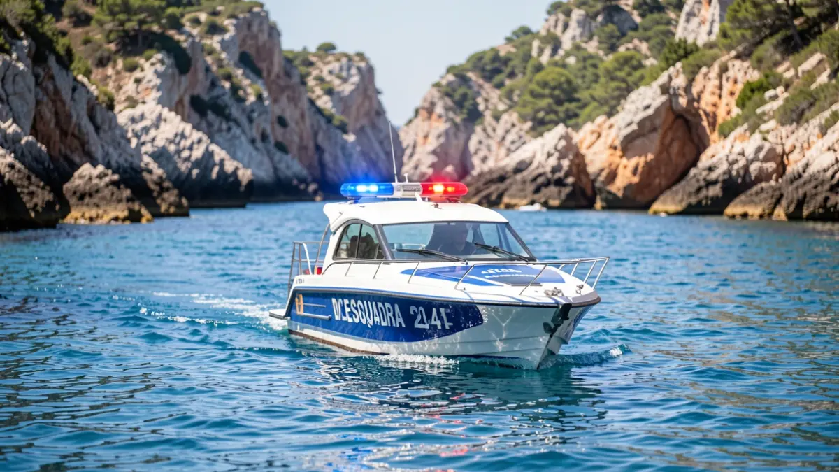 Mossos d'Esquadra patrol boat monitoring the Costa Brava coast.