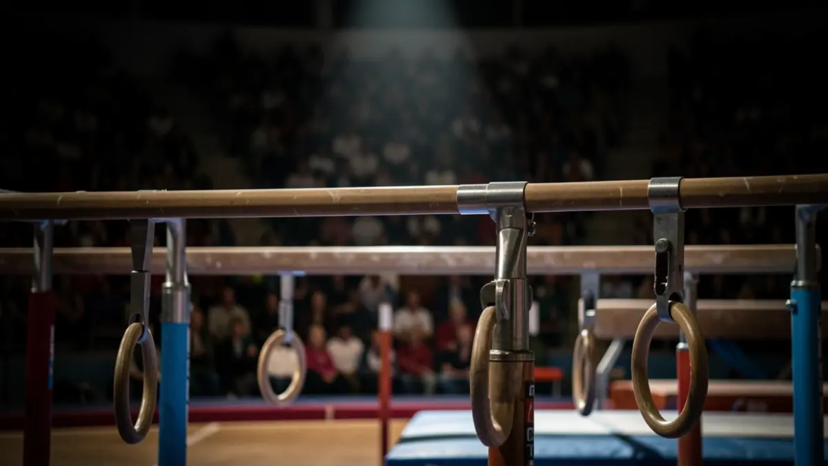 Aparatos de gimnasia en un entorno de competición.