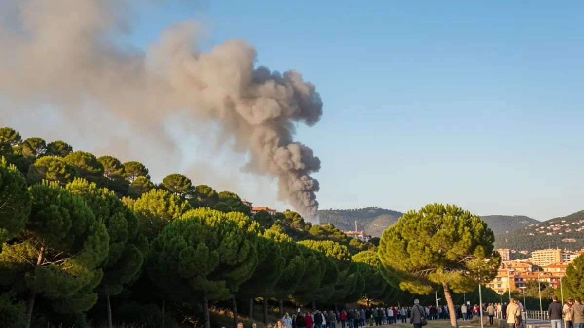 Column of smoke over the Collserola Natural Park.