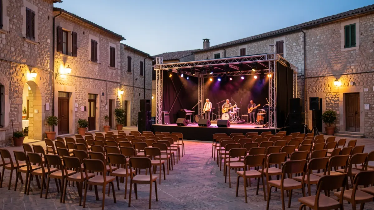 Ambiente de un concierto al aire libre en la plaza de l'Estanyol de Tàrrega durante la celebración de Sant Magí.