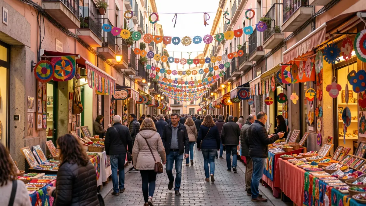 Imagen genérica de las Fiestas de Gràcia con decoraciones y gente.