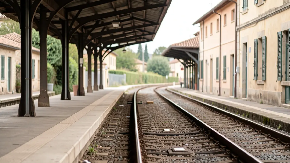 Imatge genèrica d'una andana de tren buida amb les vies perdent-se a la distància.