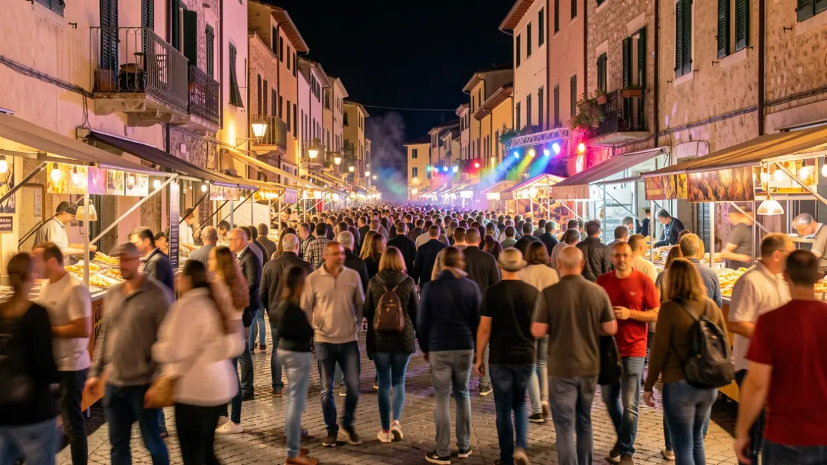 Imagen genérica de un festival nocturno con multitud y luces.