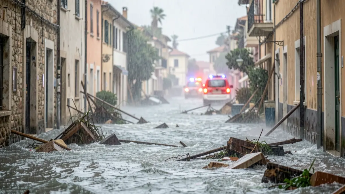 Imatge genèrica de pluja torrencial i inundacions en un municipi costaner mediterrani.