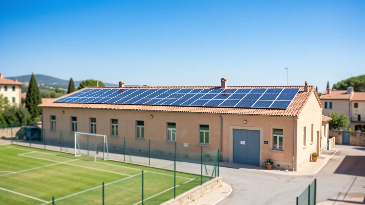 Instal·lació solar fotovoltaica a la coberta d'una pista poliesportiva municipal.