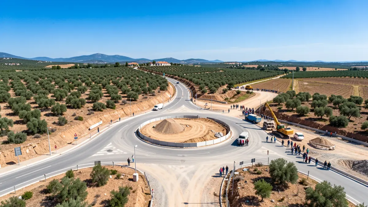 Vista aèria d'una nova rotonda en construcció a Catalunya.