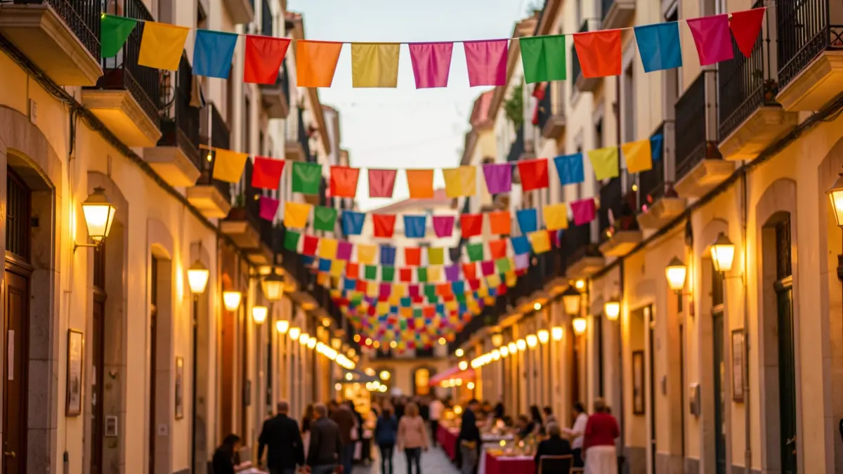 Generic image of a street decorated for a local festival in Barcelona.