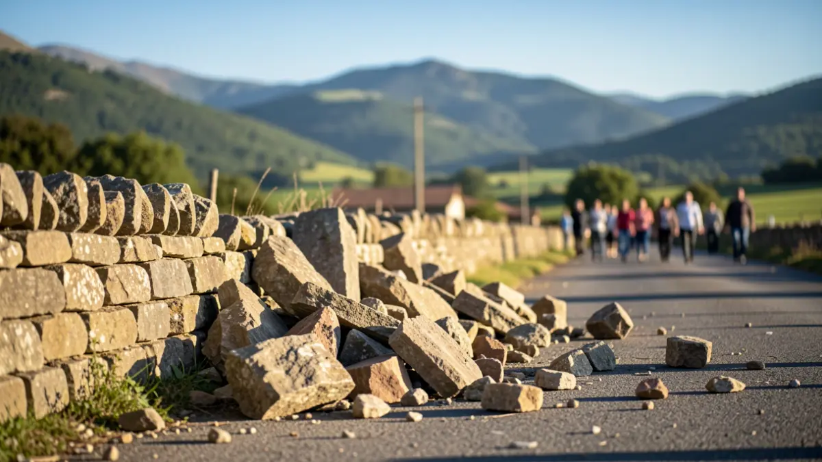 Restos de un muro de piedra en los Pirineos.