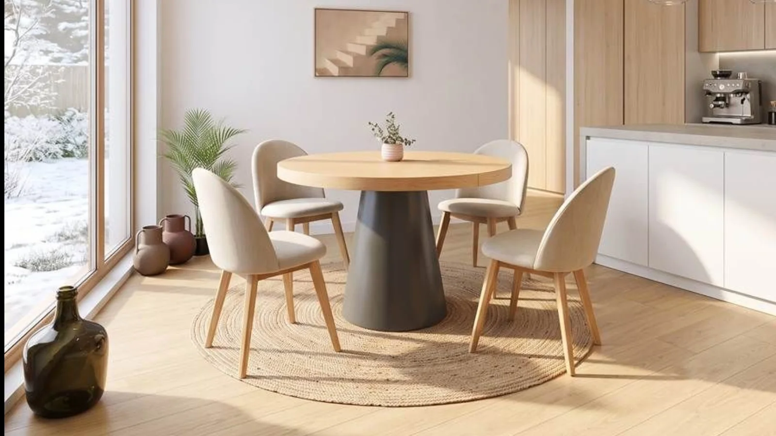 Taula rodona extensible Oria de disseny modern i peu central cònic