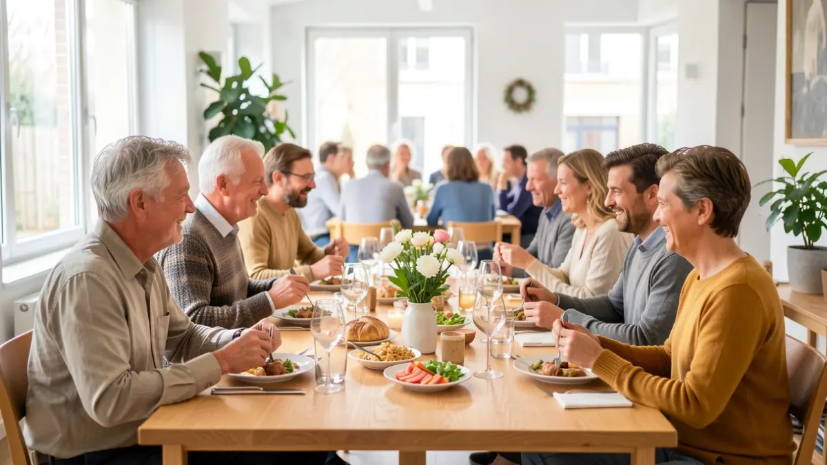 Generic image of people sharing a meal in a community space.