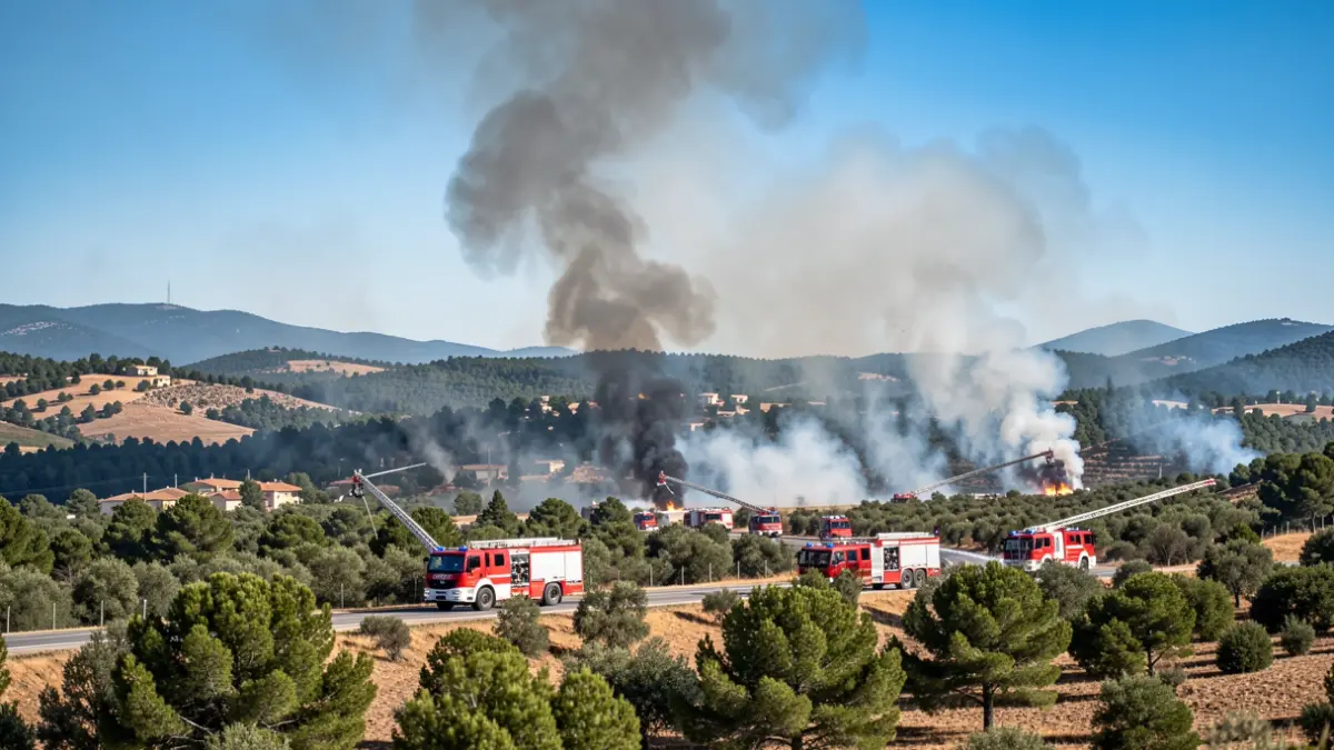 Firefighters working on a forest fire in Castellví de la Marca.