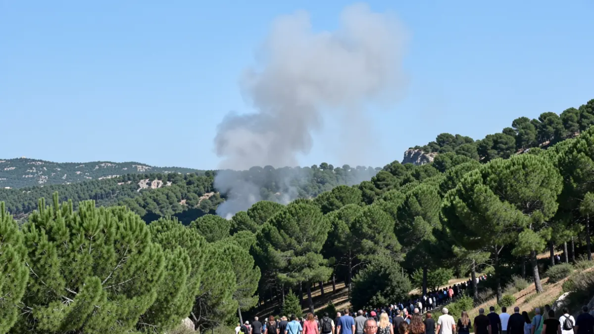 Imatge genèrica de fum d'un incendi forestal a Collserola, Barcelona.