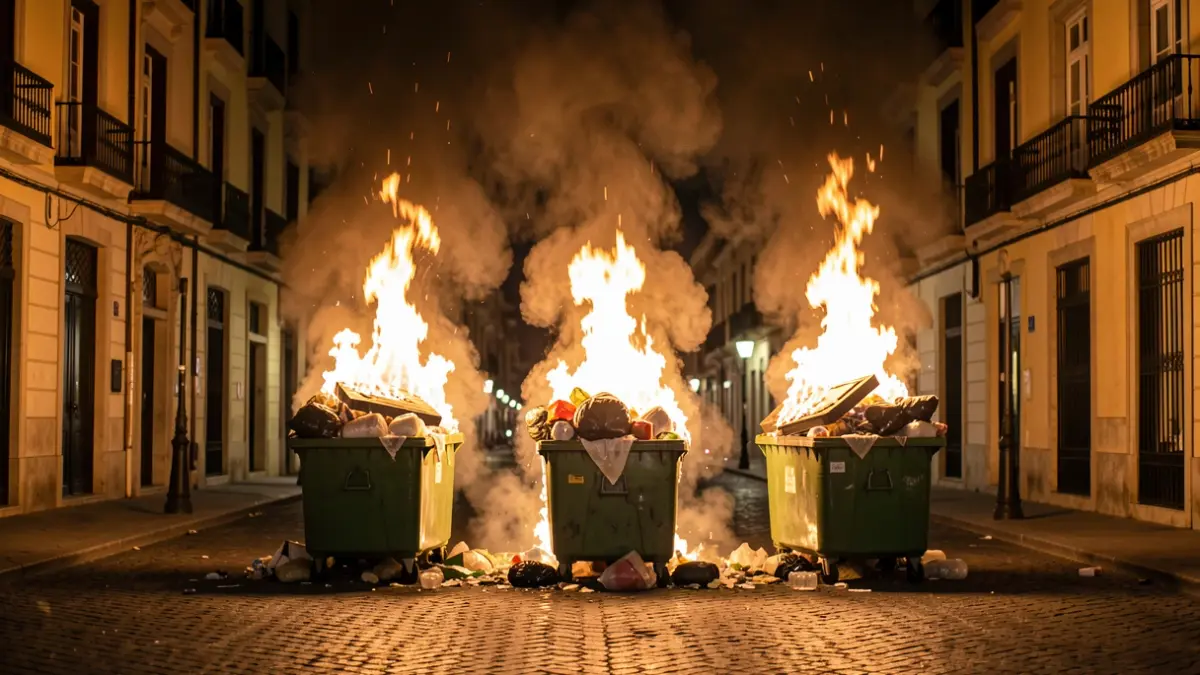 Imatge genèrica d'un incendi de contenidors a Barcelona.