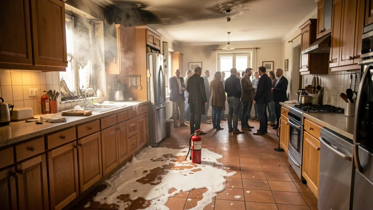 Imatge genèrica d'una cuina afectada per un incendi.