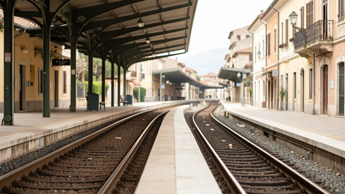 Generic image of an empty train station with tracks.