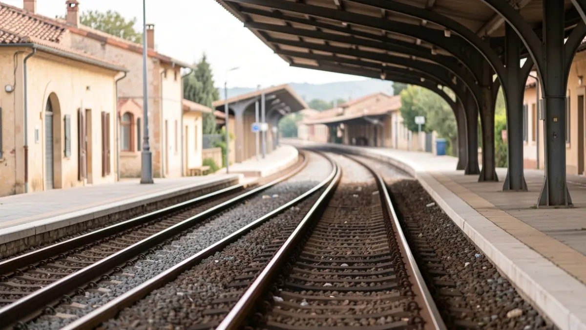 Imatge genèrica d'una andana de tren buida amb les vies perdent-se a la distància.