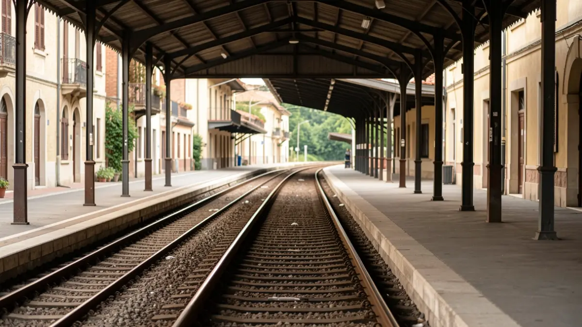 Imagen genérica de una estación de tren vacía con vías.