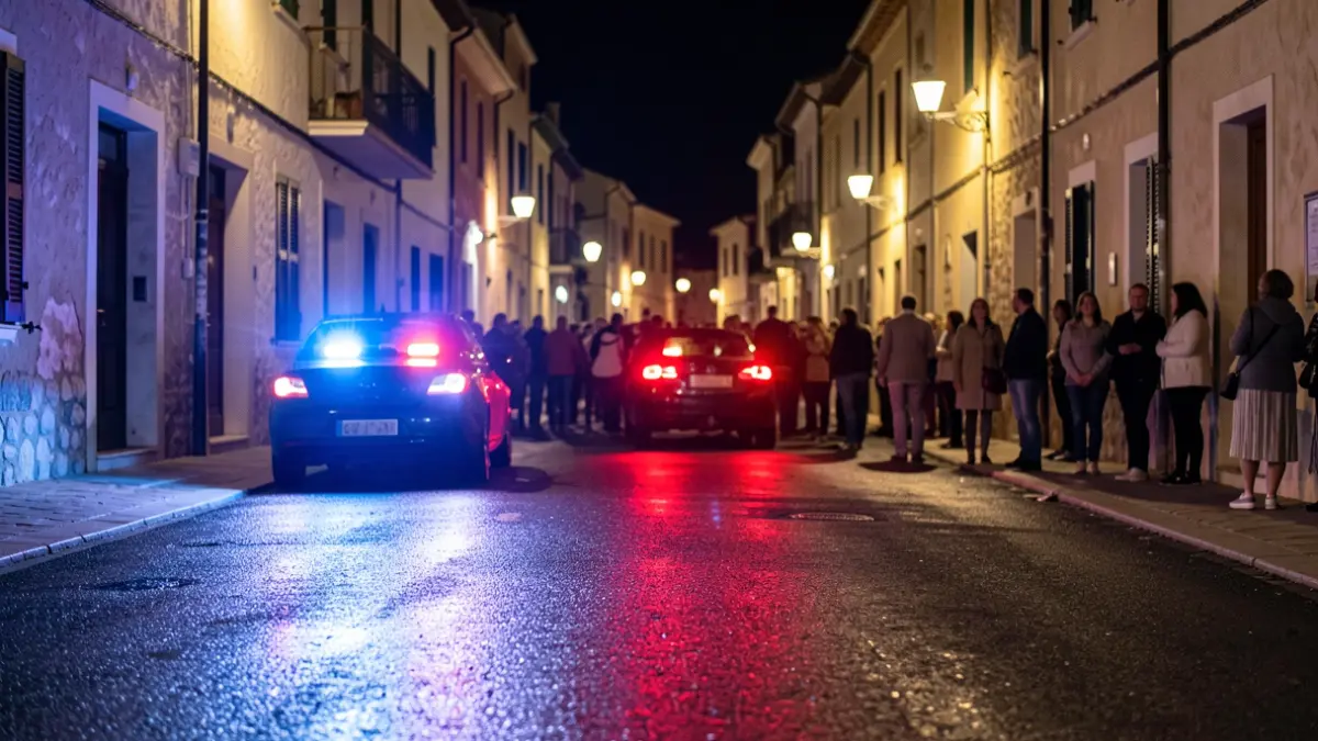 Imatge genèrica de llums d'emergència reflectint-se en asfalt mullat a la nit.