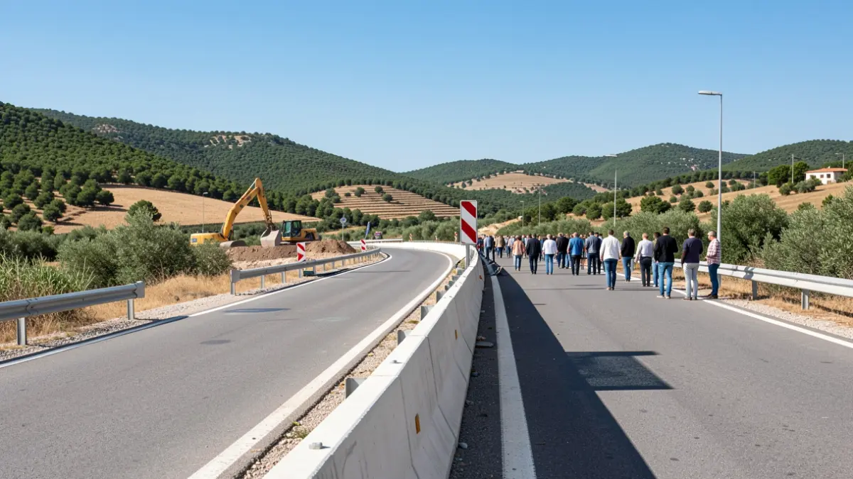 Imagen genérica de la transformación de una carretera a vía 2+1 con barrera central.