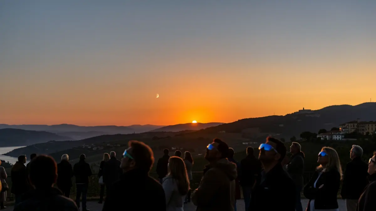 Generic image of a solar eclipse seen from a Catalan landscape.