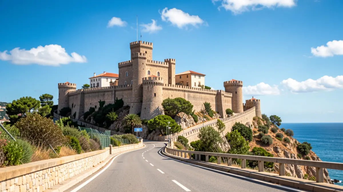 View of the Castell de Sant Joan in Blanes with the access road.