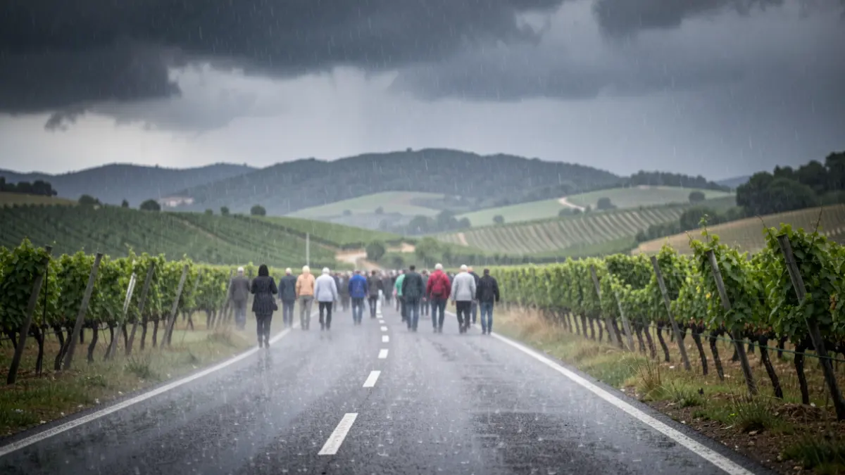 Imagen genérica de lluvia intensa en un paisaje rural de la Conca de Barberà.