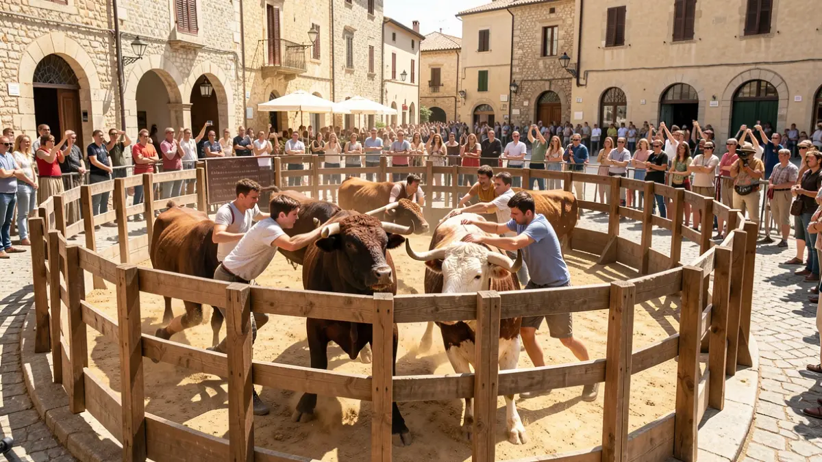 Generic image of a bull-taming event during a town festival.