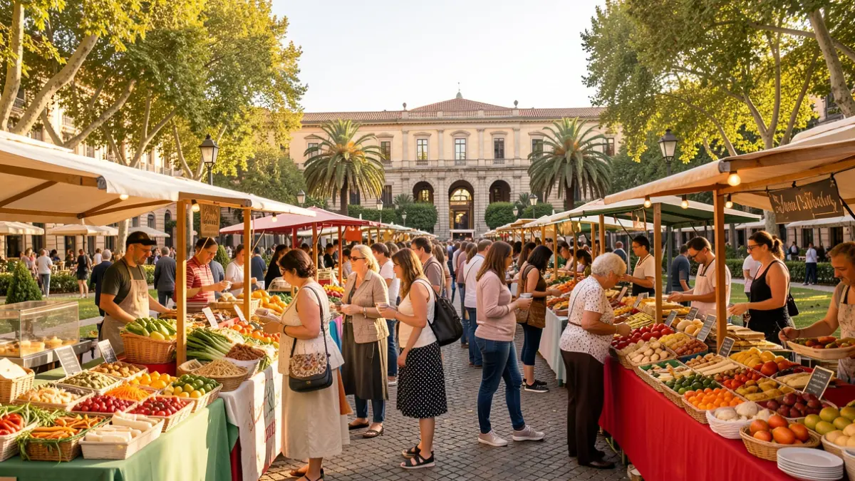 Imagen genérica de un festival gastronómico en Barcelona con puestos de comida y gente disfrutando.