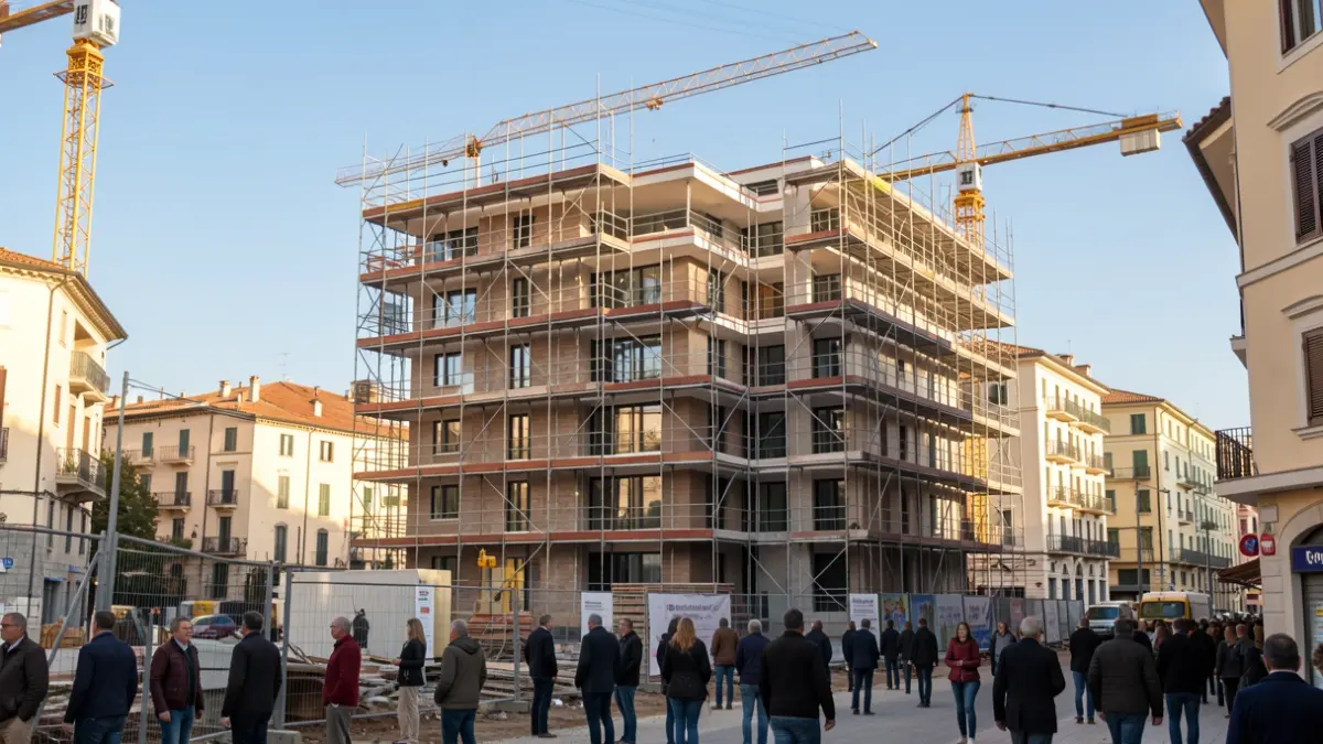 Generic image of a housing construction site in an urban environment.